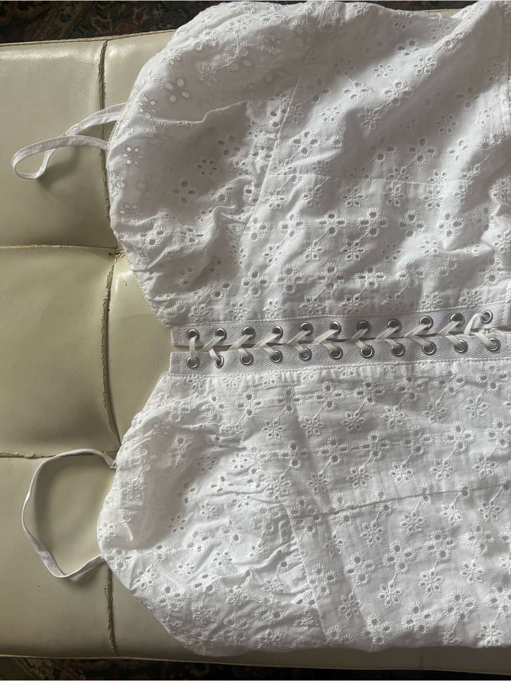 Garage White Eyelet Lace-Up Corset Top